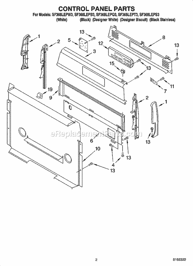 Whirlpool SF368LEPQ3 Freestanding Gas Range Control Panel Parts Diagram