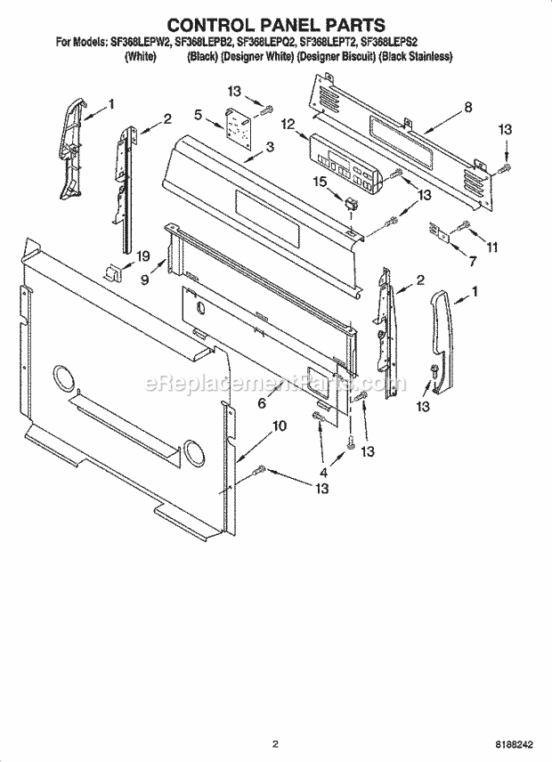 Whirlpool SF368LEPS2 Freestanding Gas Range Control Panel Parts Diagram