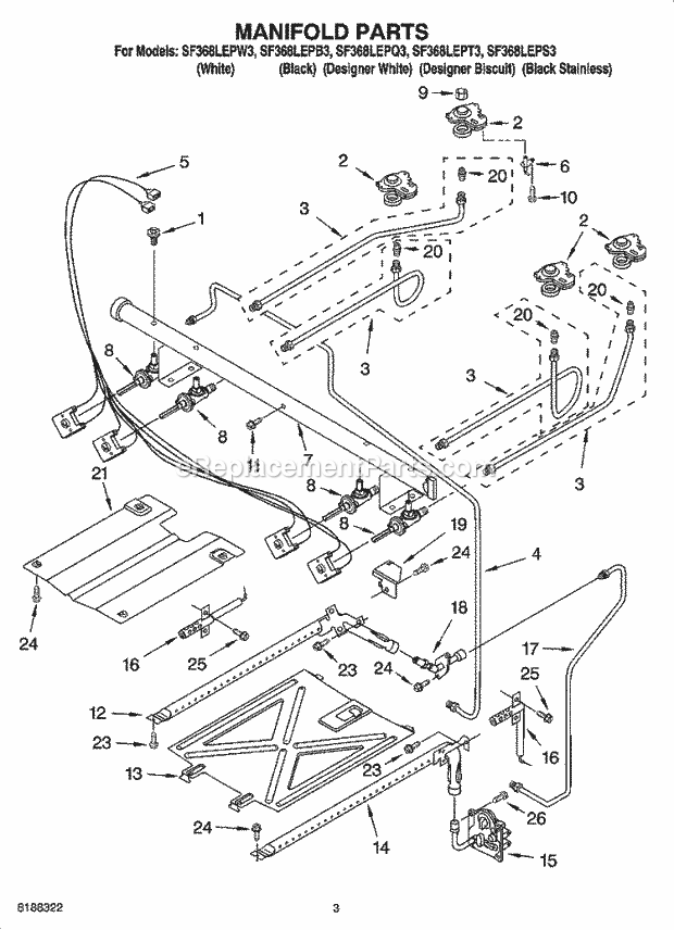 Whirlpool SF368LEPS3 Freestanding Gas Range Manifold Parts Diagram