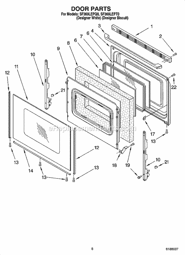 Whirlpool SF369LEPQ0 Freestanding Gas Range Door Parts, Optional Parts Diagram