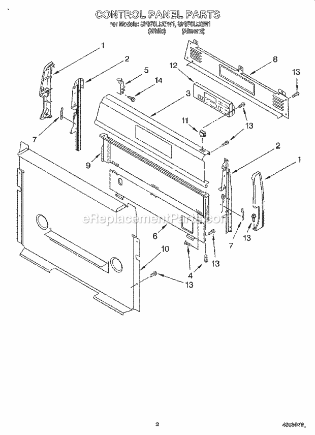 Whirlpool SF370LEGW1 Freestanding Gas Range Control Panel Diagram