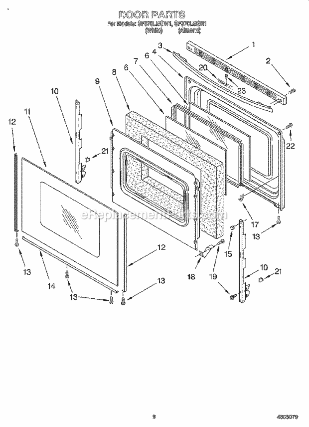 Whirlpool SF370LEGW1 Freestanding Gas Range Door, Lit/Optional Diagram