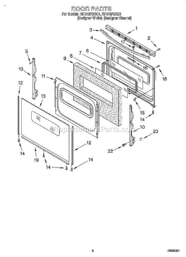 Whirlpool SF370PEGQ1 Freestanding Gas Range Door, Lit/Optional Diagram