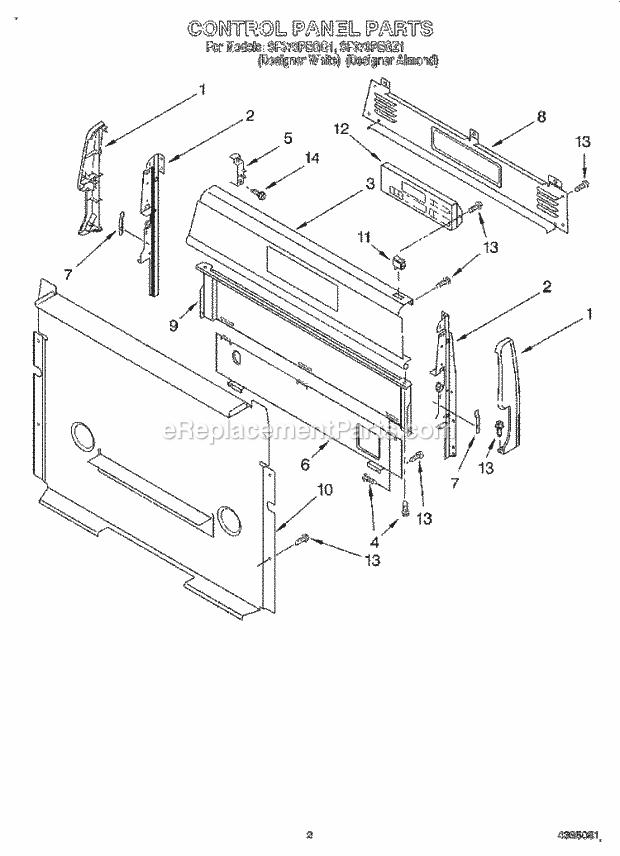 Whirlpool SF370PEGZ1 Freestanding Gas Range Control Panel Diagram