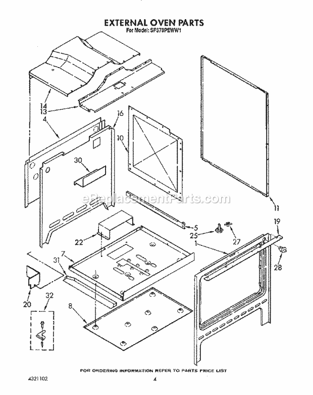 Whirlpool SF370PEWN1 Range External Oven Diagram