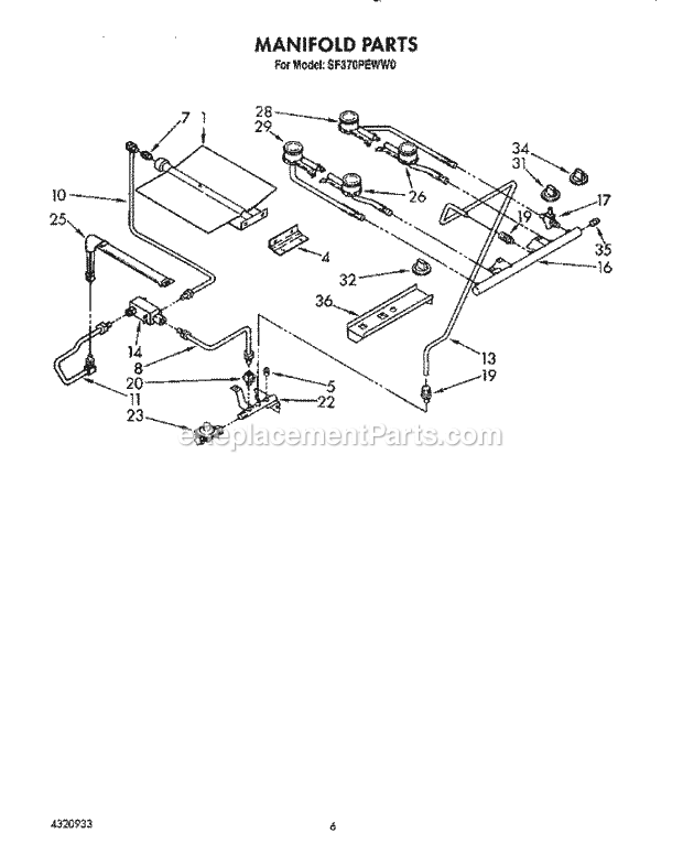 Whirlpool SF370PEWW0 Gas Range Manifold Diagram