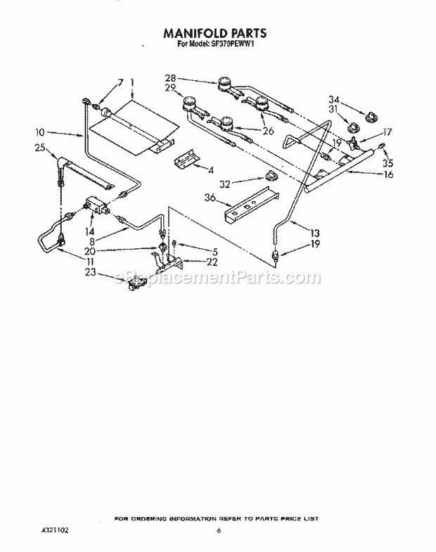 Whirlpool SF370PEWW1 Gas Range Manifold Diagram