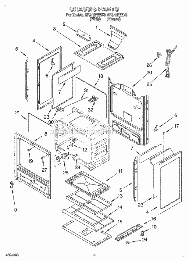 Whirlpool SF372BEEN0 Gas Range and Oven Chassis Diagram