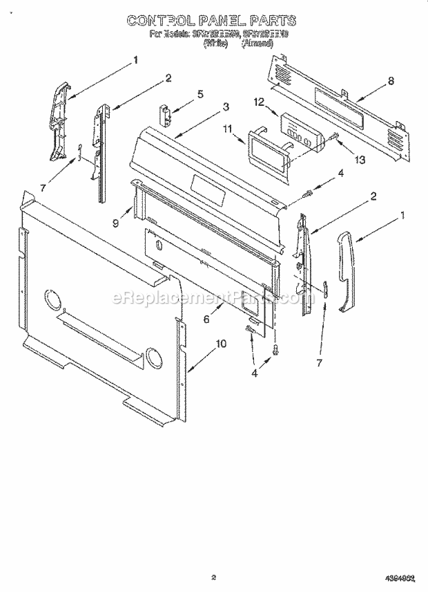 Whirlpool SF372BEEN0 Gas Range and Oven Control Panel Diagram