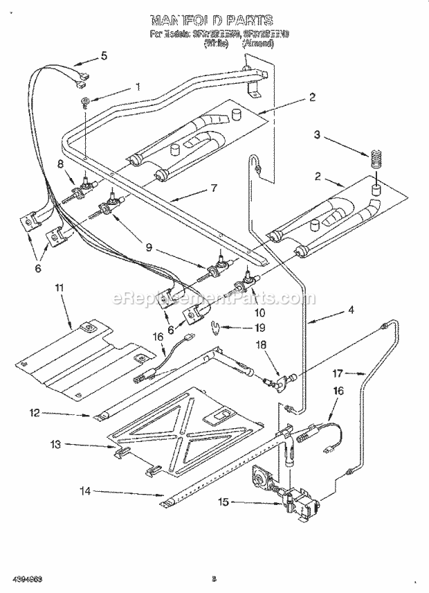 Whirlpool SF372BEEN0 Gas Range and Oven Manifold Diagram