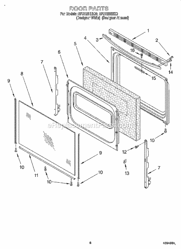 Whirlpool SF372BEEZ0 Freestanding Gas Range Door, Lit/Optional Diagram