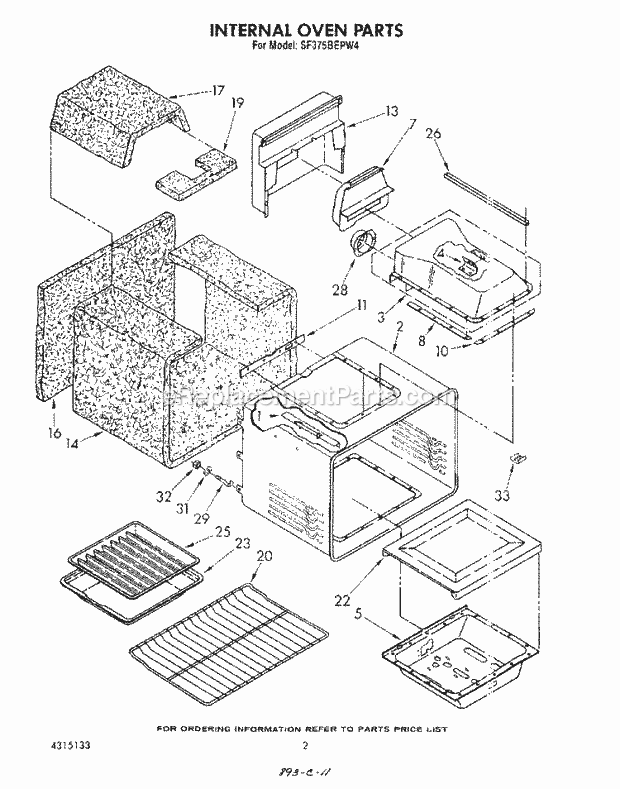 Whirlpool SF375BEPW4 Gas Range Internal Oven Diagram