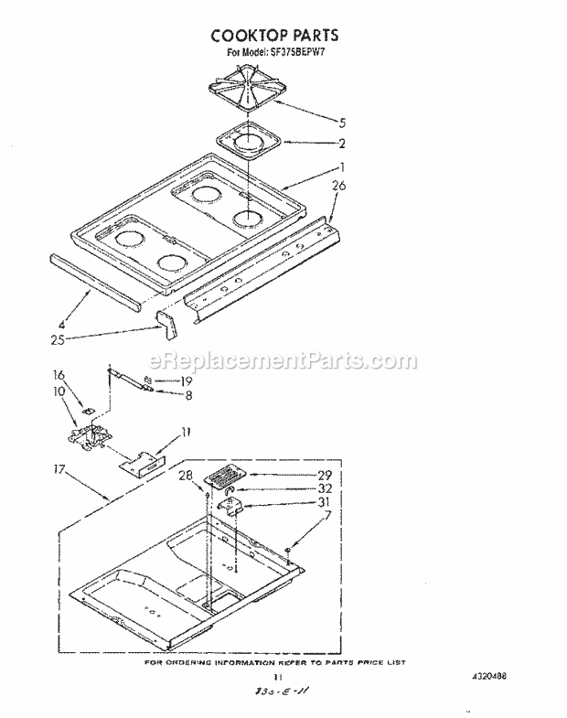 Whirlpool SF375BEPW7 Gas Range Cooktop Diagram