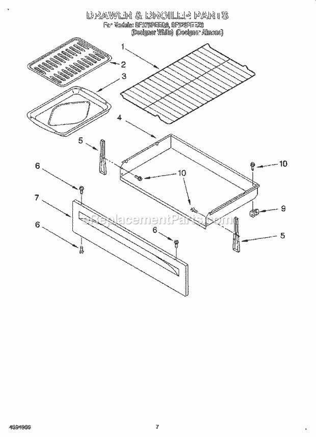 Whirlpool SF375PEEQ0 Gas Range and Oven Drawer and Broiler Diagram