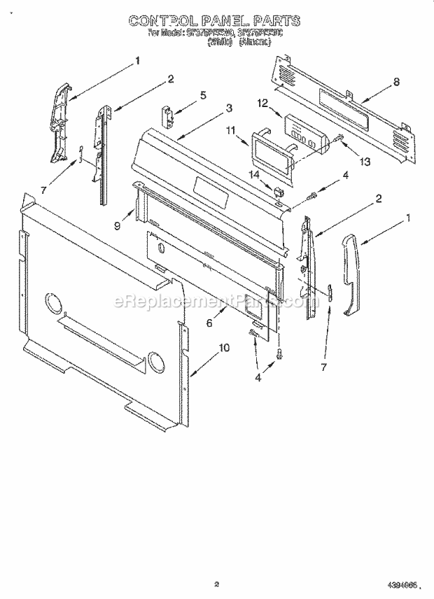 Whirlpool SF375PEEW0 Gas Range and Oven Control Panel Diagram