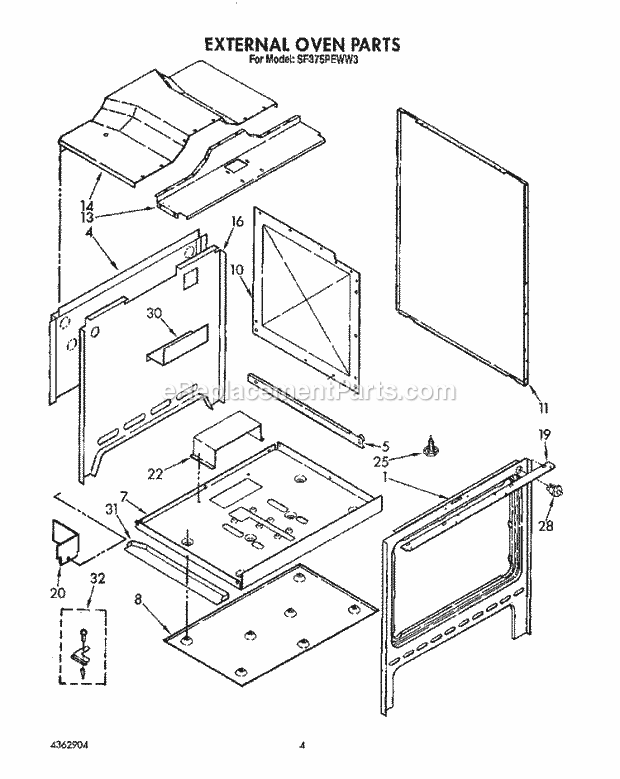 Whirlpool SF375PEWN3 Range External Oven Diagram