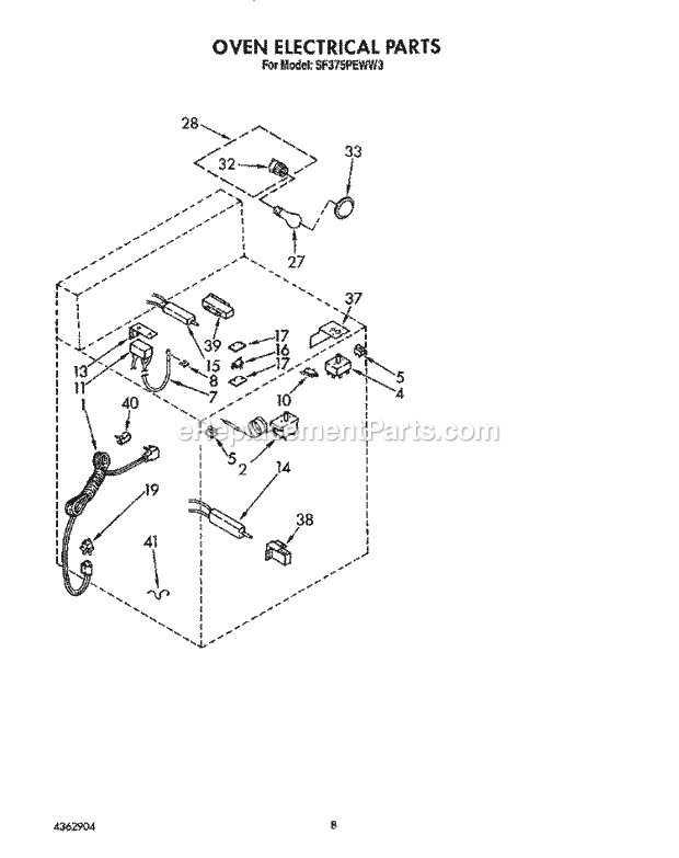 Whirlpool SF375PEWW3 Gas Range Oven Electrical Diagram