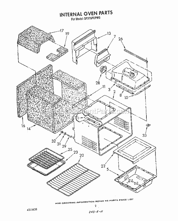 Whirlpool SF376PEPW0 Gas Range Internal Oven Diagram