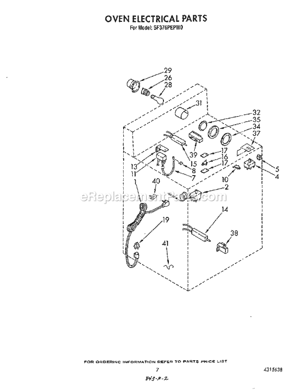 Whirlpool SF376PEPW0 Gas Range Oven Electrical Diagram