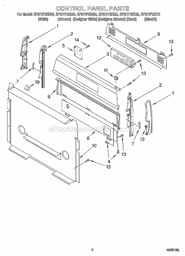 Whirlpool SF377PEGN5 Freestanding Gas Range Control Panel Diagram