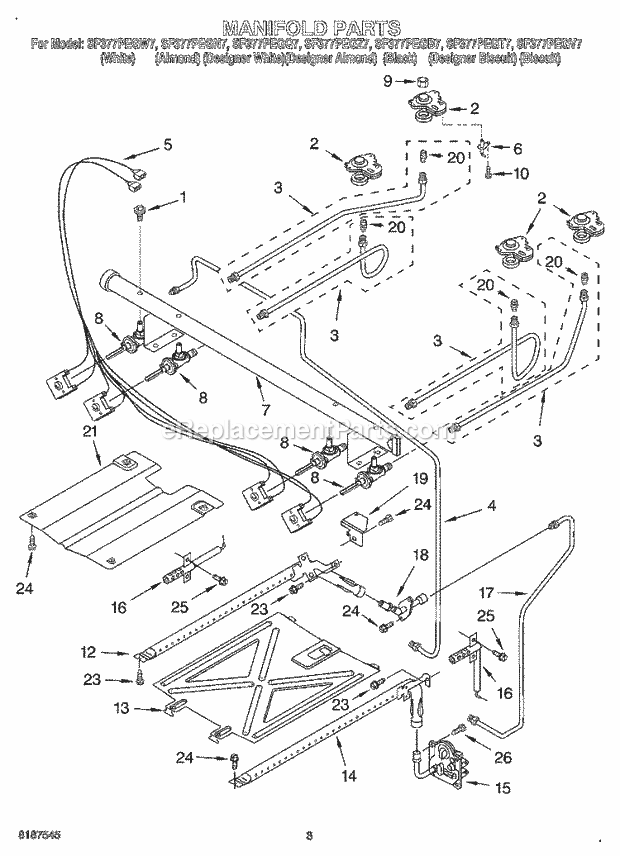 Whirlpool SF377PEGN7 Freestanding Gas Range Manifold Diagram