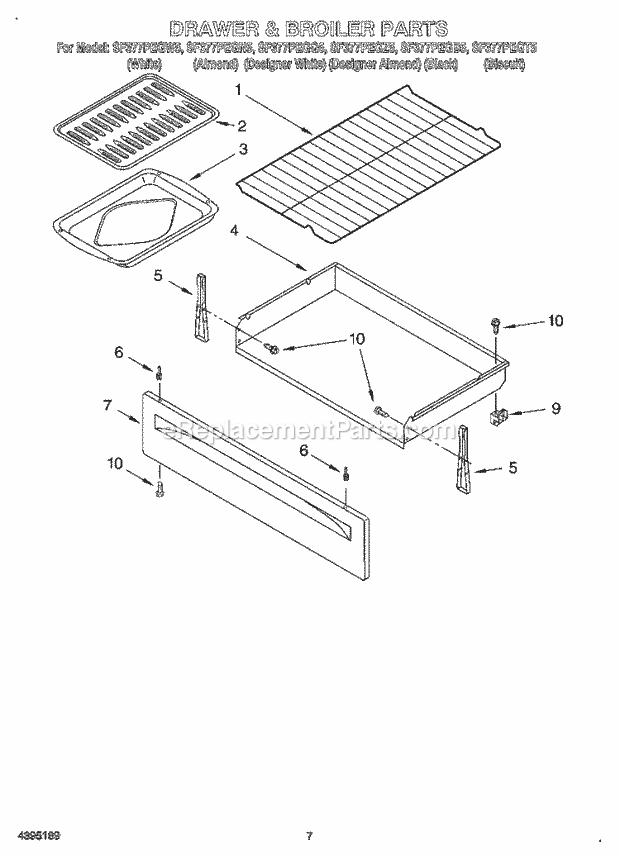 Whirlpool SF377PEGQ5 Freestanding Gas Range Drawer & Broiler Diagram
