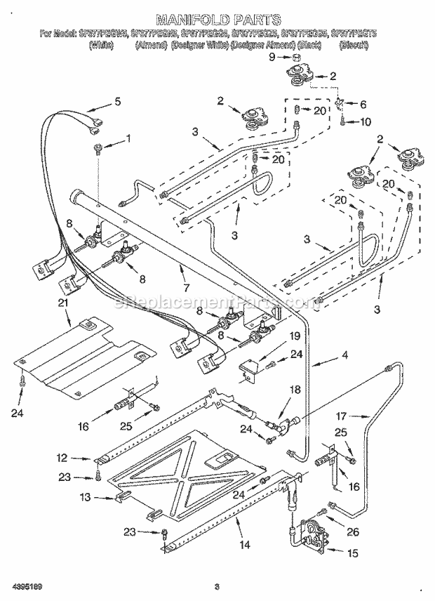 Whirlpool SF377PEGQ5 Freestanding Gas Range Manifold Diagram