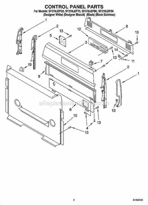 Whirlpool SF378LEPQ0 Freestanding Gas Range Control Panel Parts Diagram