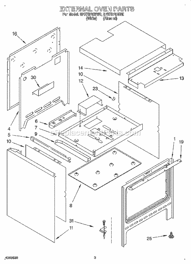 Whirlpool SF378PEWW0 Freestanding Gas Range External Oven Diagram