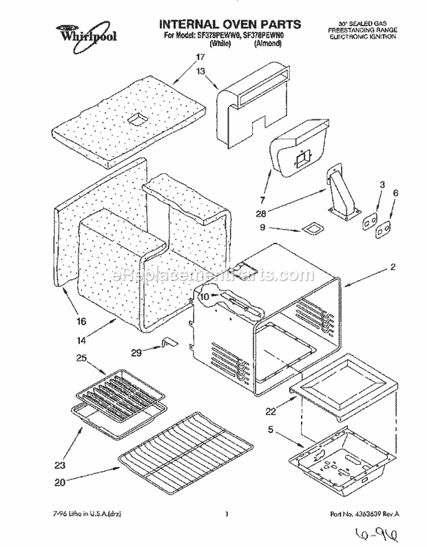 Whirlpool SF378PEWW0 Freestanding Gas Range Internal Oven Diagram