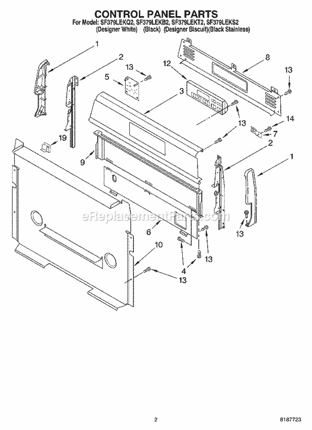 Whirlpool SF379LEKQ2 Freestanding Gas Range Control Panel Parts Diagram