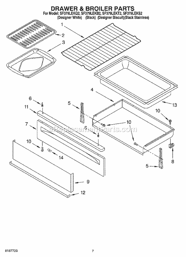 Whirlpool SF379LEKQ2 Freestanding Gas Range Drawer & Broiler Parts Diagram