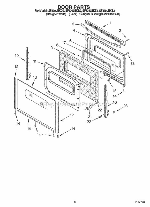 Whirlpool SF379LEKS2 Freestanding Gas Range Door Parts, Miscellaneous Parts Diagram