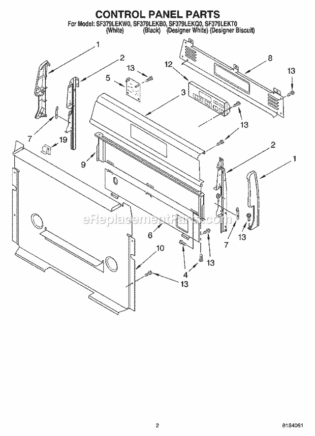 Whirlpool SF379LEKT0 Freestanding Gas Range Control Panel Diagram