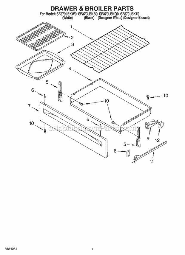 Whirlpool SF379LEKT0 Freestanding Gas Range Drawer and Broiler Diagram