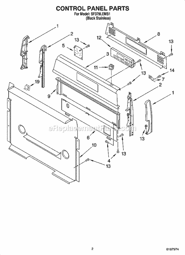 Whirlpool SF379LEMS1 Freestanding Gas Range Control Panel Parts Diagram