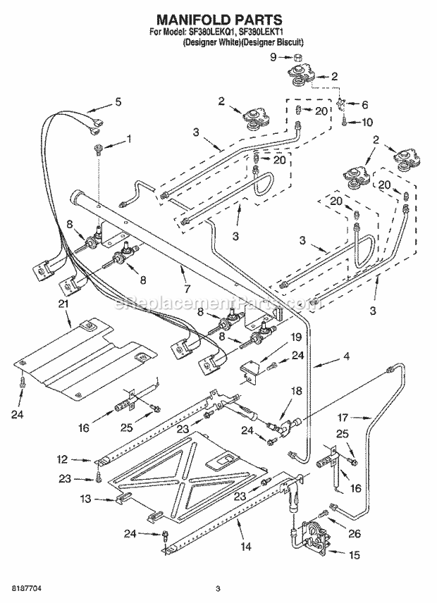 Whirlpool SF380LEKT1 Freestanding Gas Range Manifold Parts Diagram