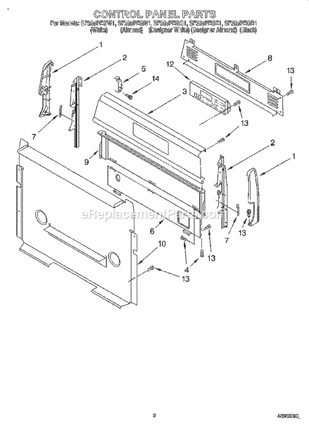 Whirlpool SF385PEGB1 Freestanding Gas Range Control Panel Diagram