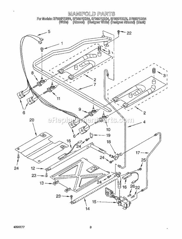 Whirlpool SF385PEGB4 Freestanding Gas Range Manifold Diagram