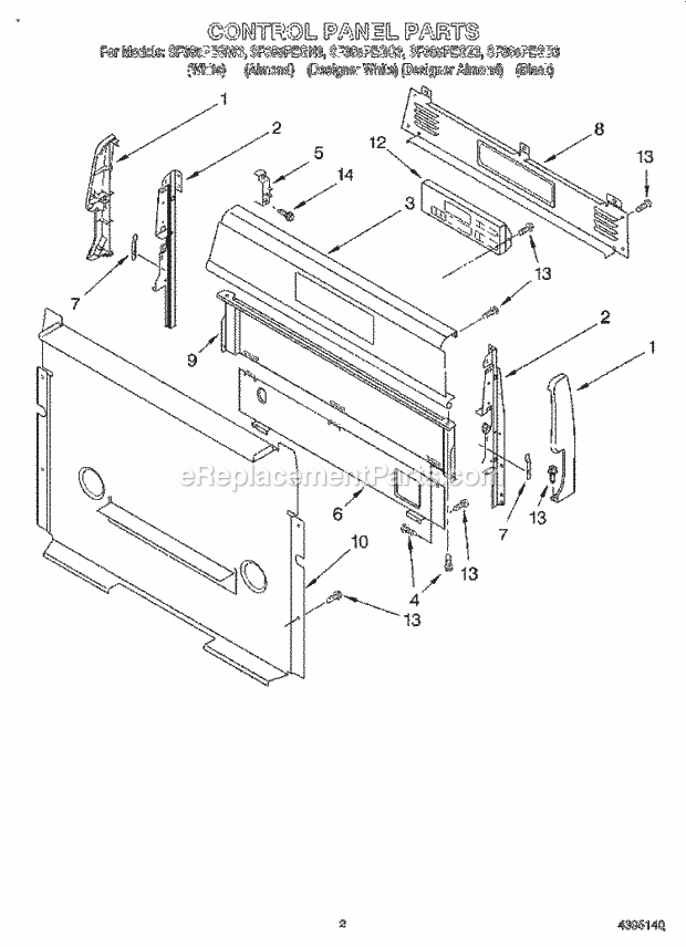 Whirlpool SF385PEGQ3 Freestanding Gas Range Control Panel Diagram