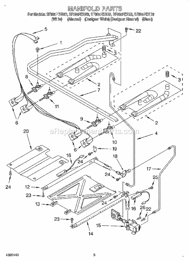 Whirlpool SF385PEGQ3 Freestanding Gas Range Manifold Diagram