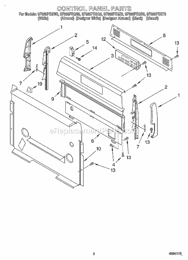 Whirlpool SF385PEGT5 Freestanding Gas Range Control Panel Diagram