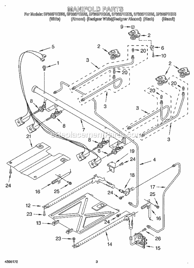 Whirlpool SF385PEGT5 Freestanding Gas Range Manifold Diagram