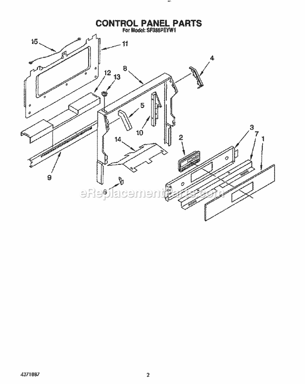 Whirlpool SF385PEYN1 Range Control Panel Diagram