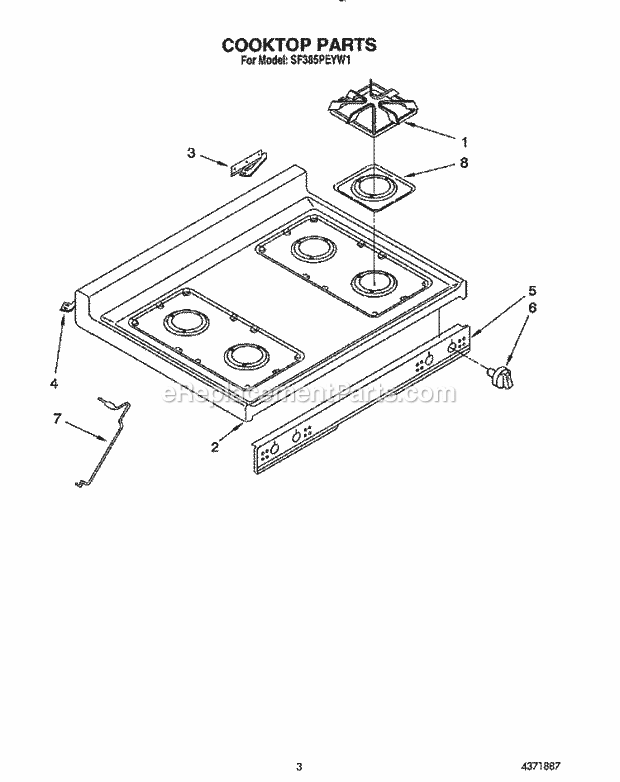 Whirlpool SF385PEYN1 Range Cooktop Diagram