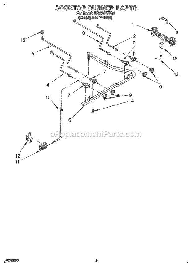 Whirlpool SF385PEYQ4 Gas Range Cooktop Burner Diagram