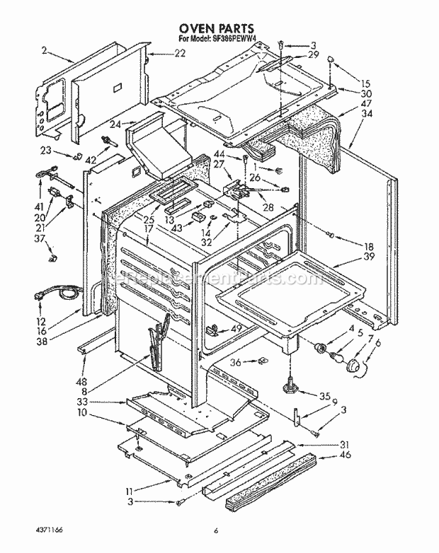 Whirlpool SF386PEWW4 Gas Range Oven Diagram