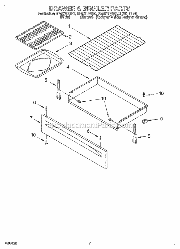 Whirlpool SF387LEGN0 Freestanding Gas Range Drawer and Broiler Diagram