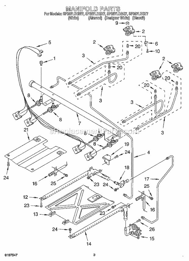 Whirlpool SF387LEGN7 Freestanding Gas Range Manifold Diagram