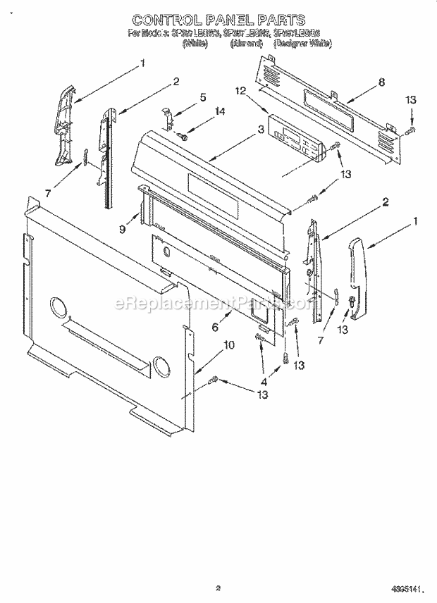 Whirlpool SF387LEGQ3 Freestanding Gas Range Control Panel Diagram